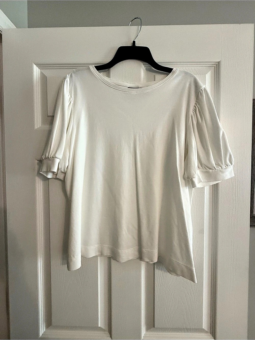 Chico's Puff Sleeve Knit Tee Blouse in White Size 3 XL Like New